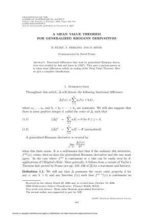 A Mean Value Theorem for Generalized Riemann Derivatives