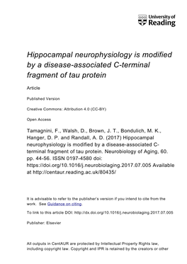 Hippocampal Neurophysiology Is Modified by a Disease-Associated C-Terminal Fragment of Tau Protein