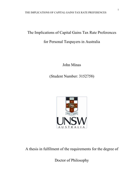 The Implications of Capital Gains Tax Rate Preferences for Personal Taxpayers in Australia John Minas