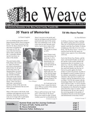 August 2013 Volume 17 Issue 4 a Quarterly Newsletter of St