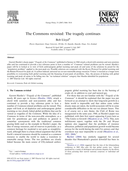 The Commons Revisited: the Tragedy Continues
