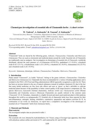 Chemotypes Investigation of Essential Oils of Chamomile Herbs : a Short Review