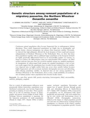 Genetic Structure Among Remnant Populations of a Migratory Passerine, the Northern Wheatear Oenanthe Oenanthe