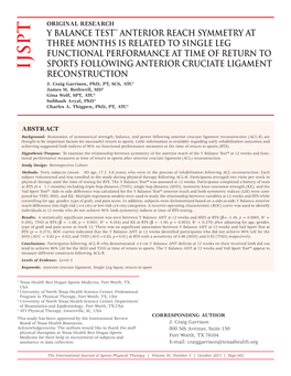 Y Balance Test™Anterior Reach Symmetry At