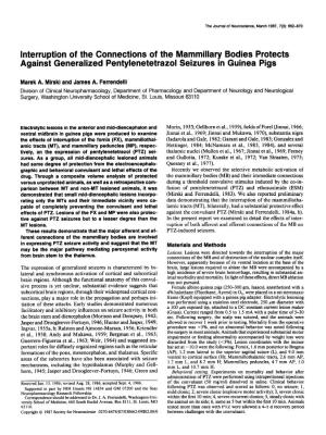 Interruption of the Connections of the Mammillary Bodies Protects Against Generalized Pentylenetetrazol Seizures in Guinea Pigs