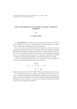 Set Convergence and the Class of Compact Subsets