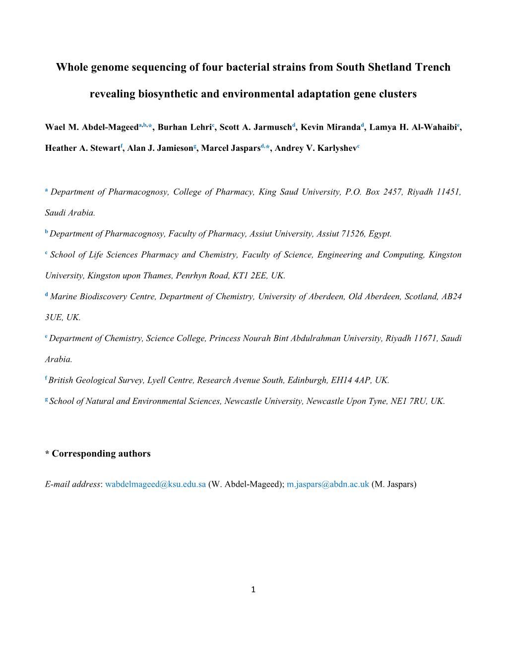 Whole Genome Sequencing of Four Bacterial Strains from South Shetland Trench