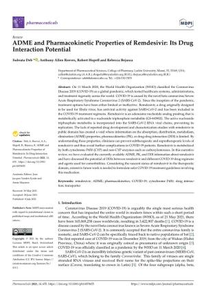 ADME and Pharmacokinetic Properties of Remdesivir: Its Drug Interaction Potential