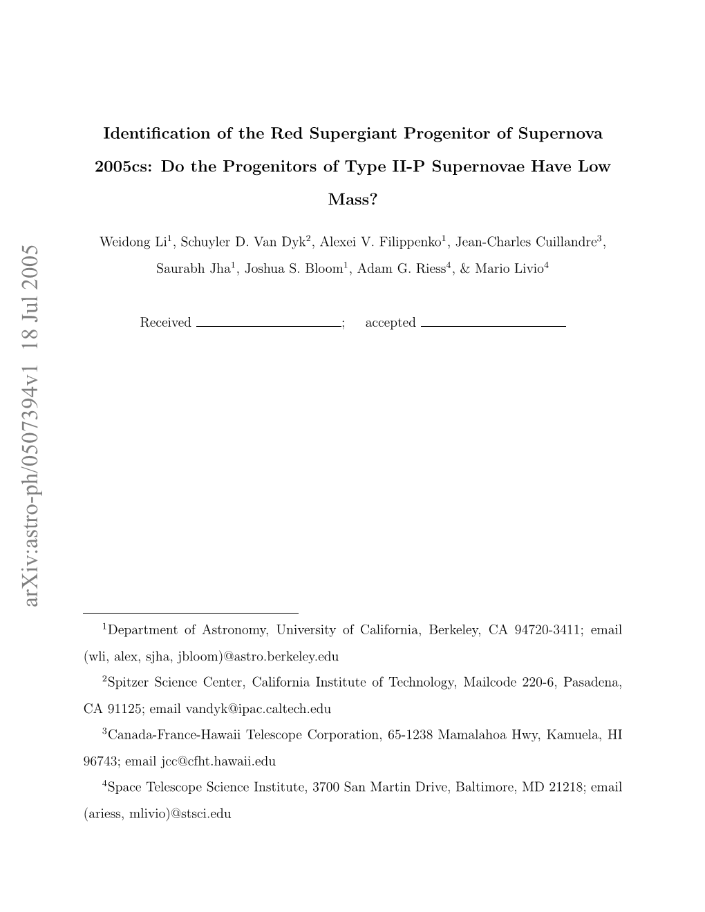 Identification of the Red Supergiant Progenitor of Supernova 2005Cs