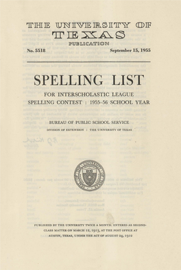 Spelling List -For Interscholastic League Spelling Contest : 1955-56 School Year