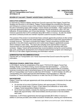 Transportation Report to SPC on Transportation and Transit 2015 March 18 REVIEW of CALGARY TRANSIT ADVERTISING CONTRACTS