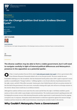 Can the Change Coalition End Israel's Endless