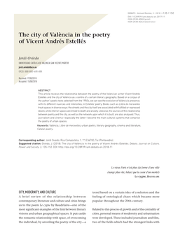 The City of València in the Poetry of Vicent Andrés Estellés