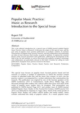 Music As Research Introduction to the Special Issue