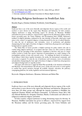 Rejecting Religious Intolerance in South-East Asia