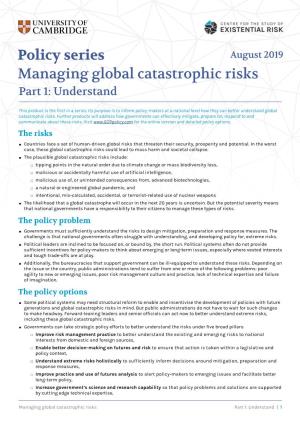 Policy Series Managing Global Catastrophic Risks