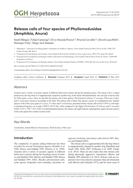 Release Calls of Four Species of Phyllomedusidae (Amphibia, Anura)