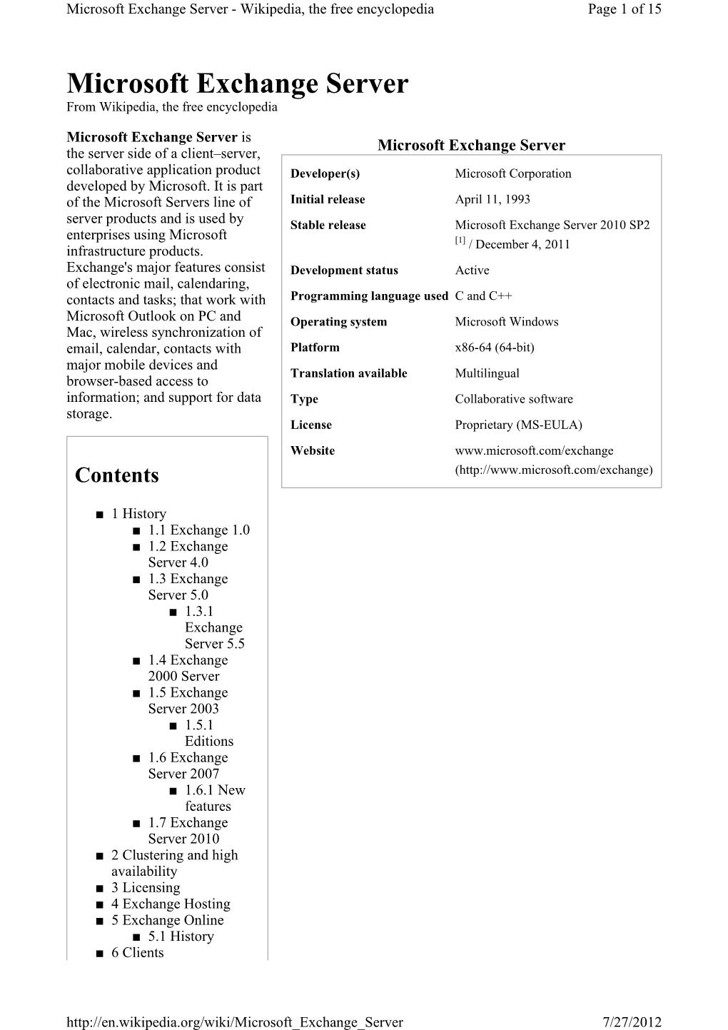 Microsoft Exchange Server - Wikipedia, the Free Encyclopedia Page 1 of 15