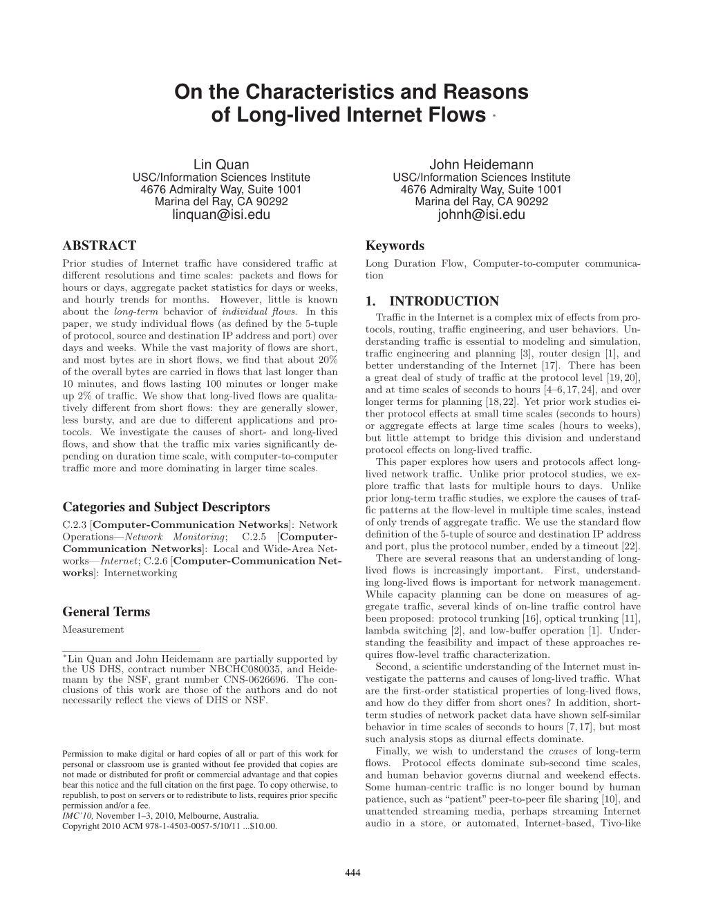 On the Characteristics and Reasons of Long-Lived Internet Flows ∗