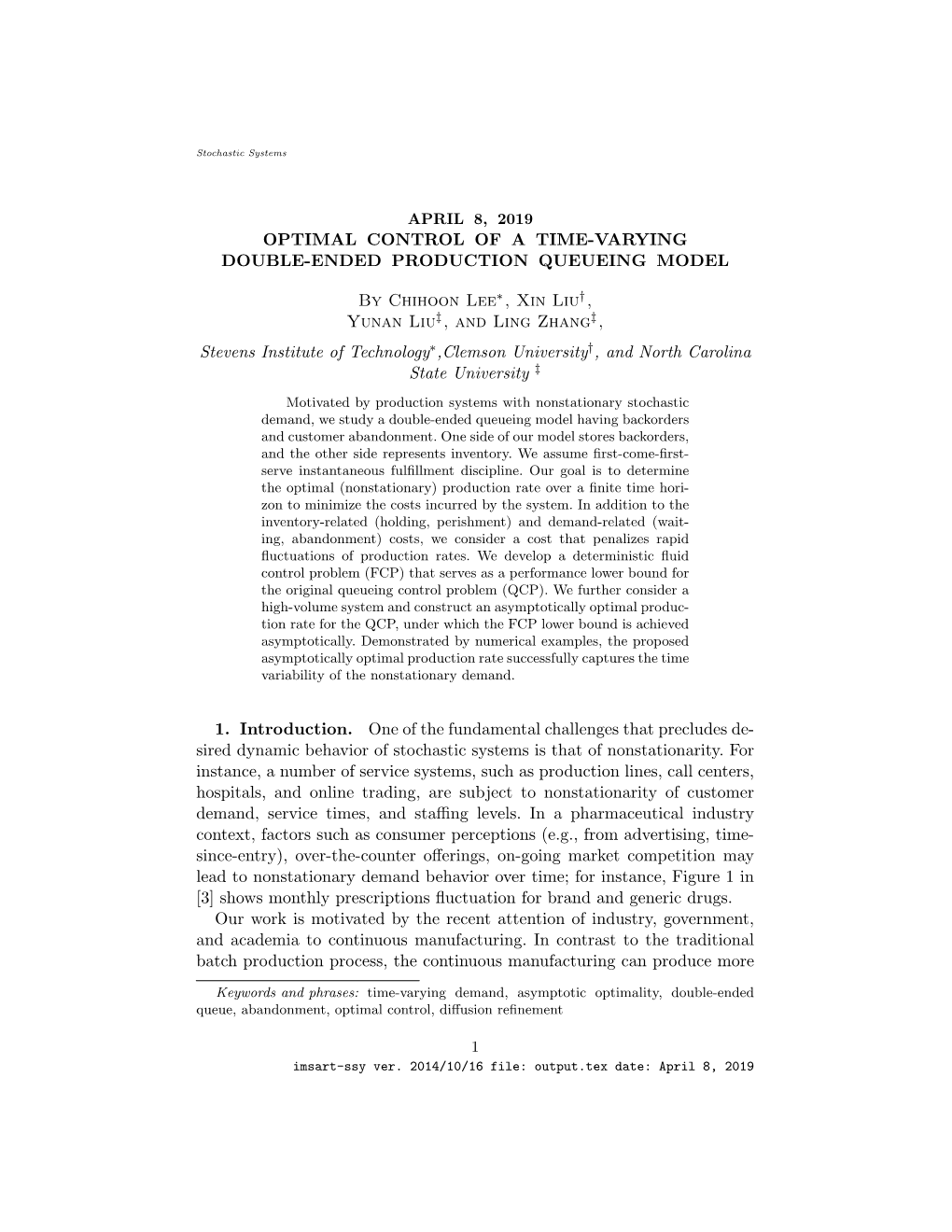 Optimal Control of a Time-Varying Double-Ended Production Queueing Model