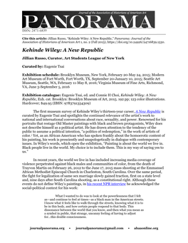 Kehinde Wiley: a New Republic,” Panorama: Journal of the Association of Historians of American Art 1, No