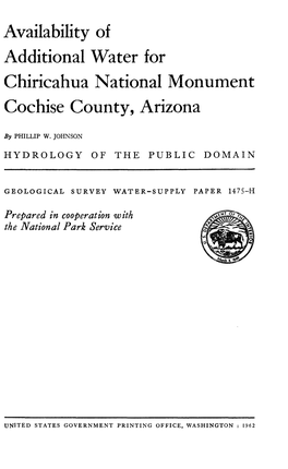 Availability of Additional Water for Chiricahua National Monument Cochise County, Arizona