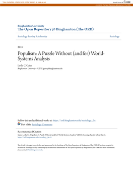 Populism: a Puzzle Without (And For) World- Systems Analysis Leslie C