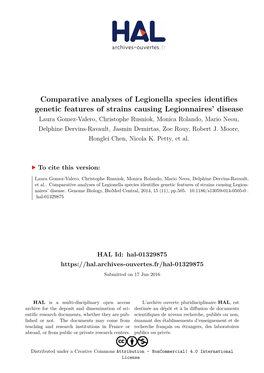 Comparative Analyses of Legionella Species