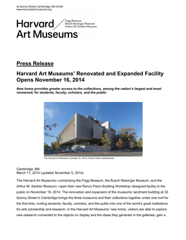 Press Release Harvard Art Museums' Renovated and Expanded Facility