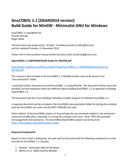 Gnucobol 1.1 [20JAN2014 Version] Build Guide for Mingw - Minimalist GNU for Windows