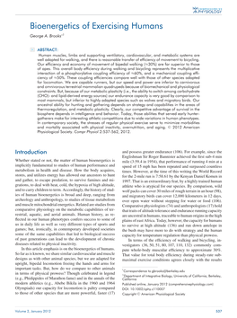 Bioenergetics of Exercising Humans George A