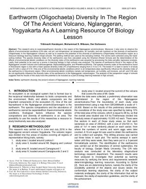 Earthworm (Oligochaeta) Diversity in the Region of the Ancient Volcano, Nglanggeran, Yogyakarta As a Learning Resource of Biology Lesson