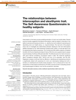 The Relationships Between Interoception and Alexithymic Trait