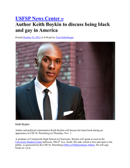 Press Release: 2012: 10: 24: Author Keith Boykin to Discuss Being