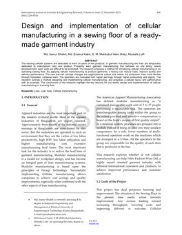 Design and Implementation of Cellular Manufacturing in a Sewing Floor of a Ready-Made Garment Industry