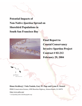 Potential Impacts of Non-Native Spartina Spread on Shorebird Populations in South San Francisco Bay
