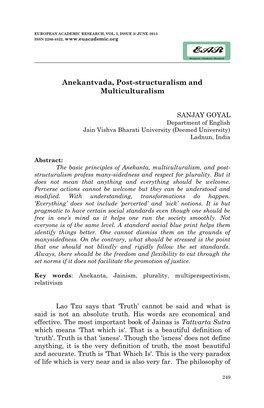 Anekantvada, Post-Structuralism and Multiculturalism