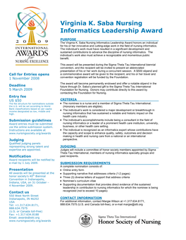 Virginia K. Saba Nursing Informatics Leadership Award