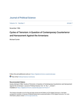 Cycles of Terrorism: a Question of Contemporary Counterterror and Harrassment Against the Armenians