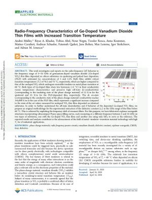 Radio-Frequency Characteristics of Ge-Doped Vanadium Dioxide Thin Films with Increased Transition Temperature Andrei Muller,* Riyaz A