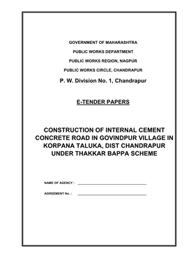 Construction of Internal Cement Concrete Road in Govindpur Village in Korpana Taluka, Dist Chandrapur Under Thakkar Bappa Scheme