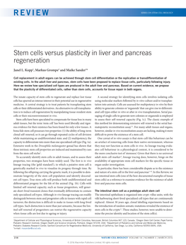 Stem Cells Versus Plasticity in Liver and Pancreas Regeneration