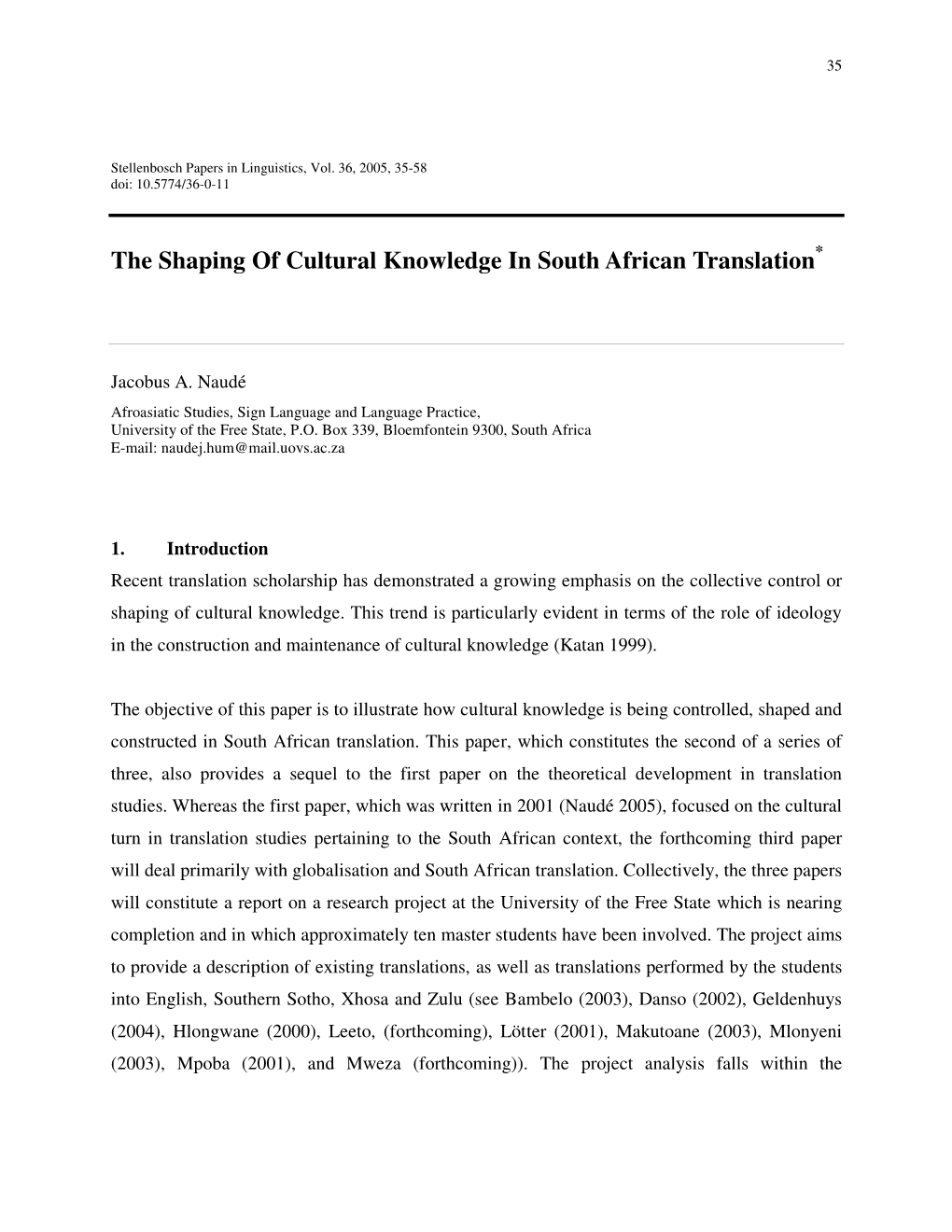 The Shaping of Cultural Knowledge in South African Translation *