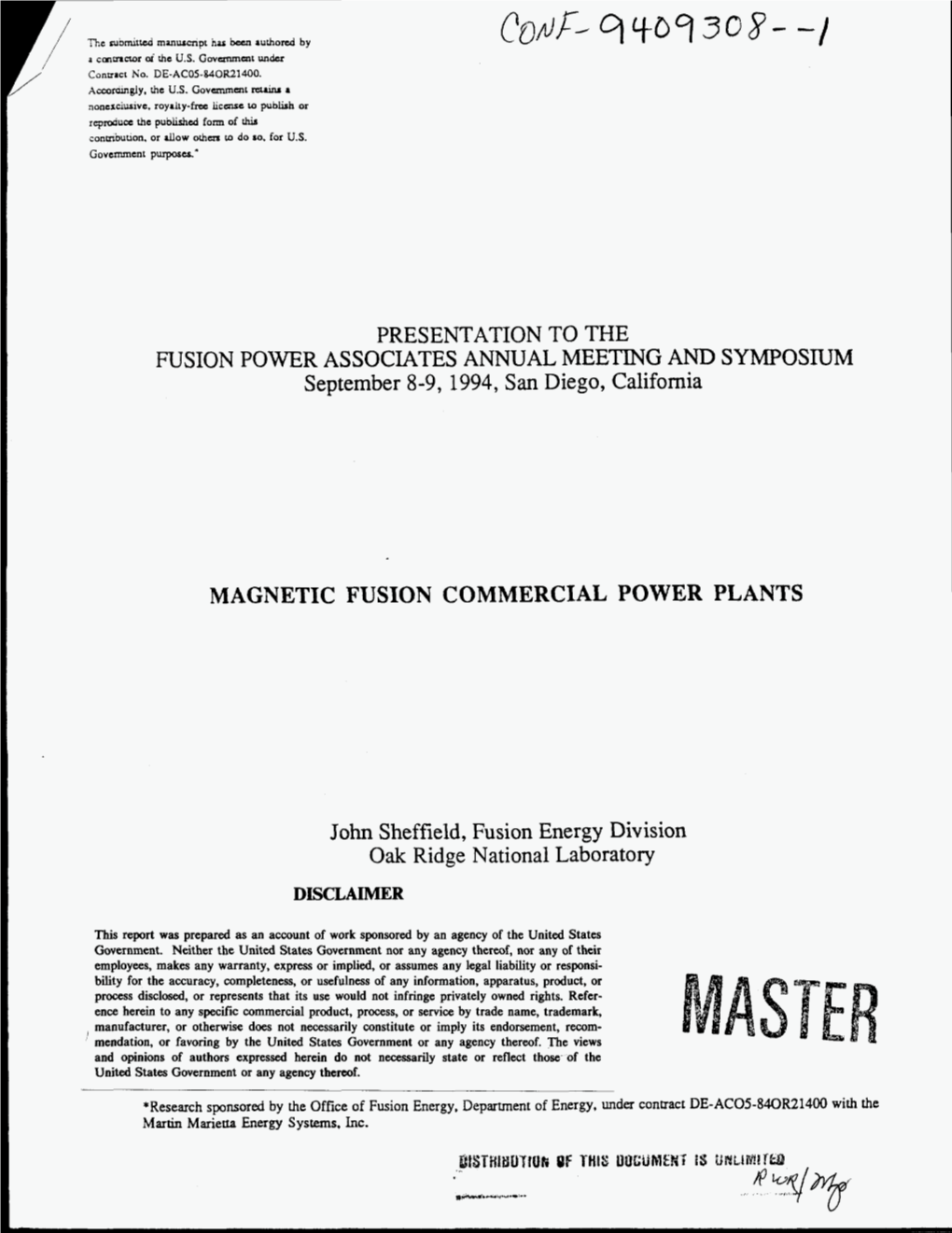 Magnetic Fusion Commercial Power Plants