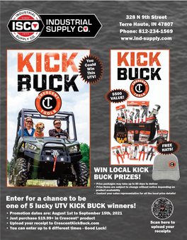 Enter for a Chance to Be One of 5 Lucky UTV KICK BUCK Winners!