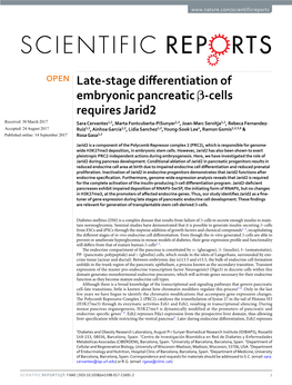 Late-Stage Differentiation of Embryonic Pancreatic Β-Cells Requires Jarid2