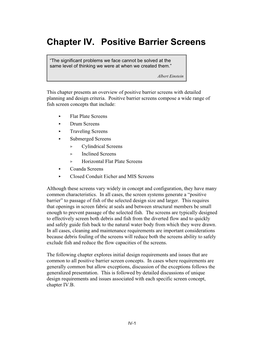 Chapter IV. Positive Barrier Screens