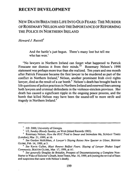 New Death Breathes Life Into Old Fears: the Murder of Rosemary Nelson and the Importance of Reforming the Police in Northern Ireland