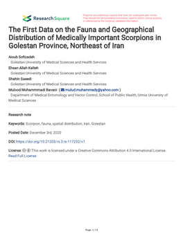 The First Data on the Fauna and Geographical Distribution of Medically Important Scorpions in Golestan Province, Northeast of Iran
