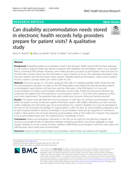 Can Disability Accommodation Needs Stored in Electronic Health Records Help Providers Prepare for Patient Visits? a Qualitative Study Nancy R